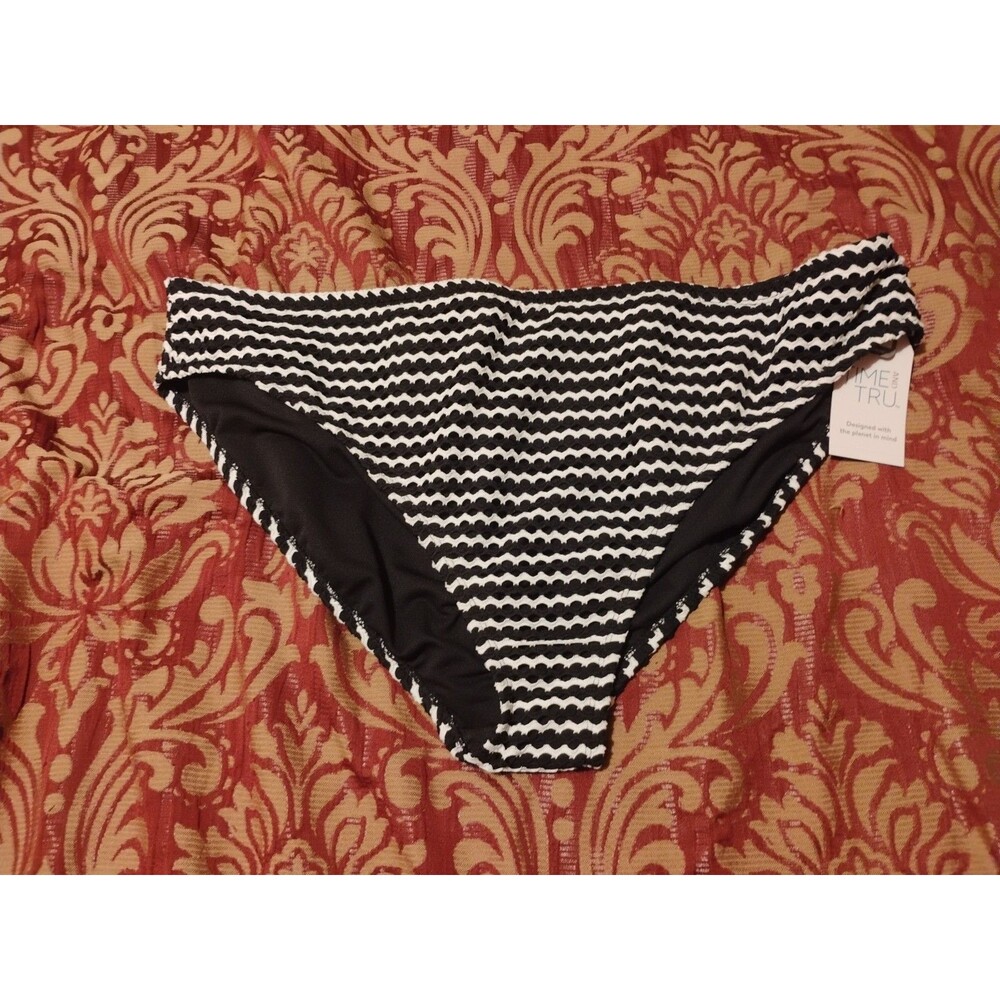 Women's Time & Tru Mid Rise 3X  (24W X 26W) Swim Bottom Black White